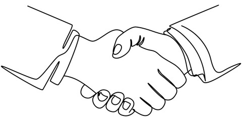 two businessmen shaking hands. Continuous one line drawing illustration vector, Two people agree and shake hands one contiguous line vector illustration, Continuous line drawing of handshake.