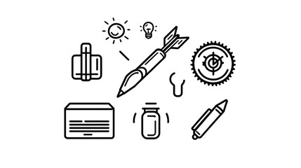 Line Art Illustration: Creative Process Icons and Symbols AI Generated