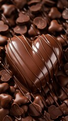 Obraz premium A decadent chocolate heart surrounded by assorted chocolate chips, creating a romantic and indulgent atmosphere.
