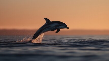 Obraz premium dolphin leaping joyfully out of the water at sunrise