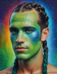 a colorful young man with the pointillism technique