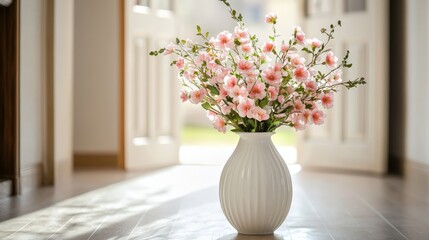 Fresh floral arrangement in elegant vase indoor space home decor bright atmosphere close-up view nature's beauty