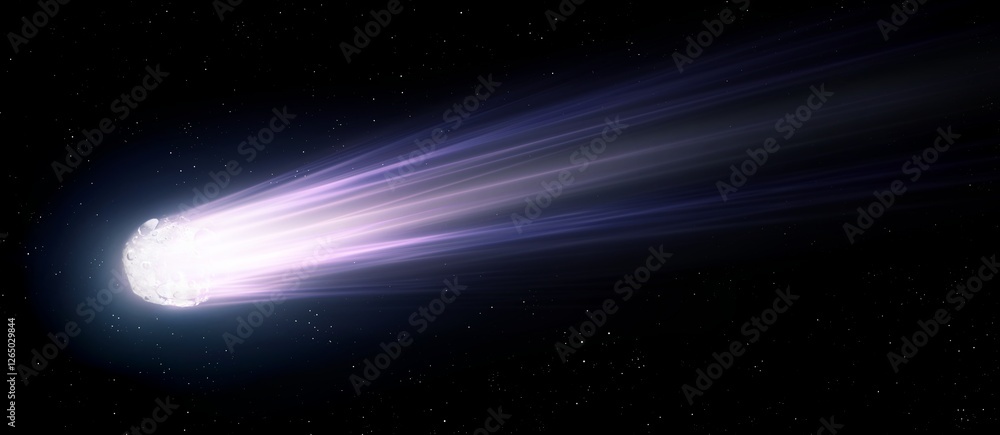 Wall mural comet on a black background. tail of a comet glows in space. astrophotography of a celestial object.