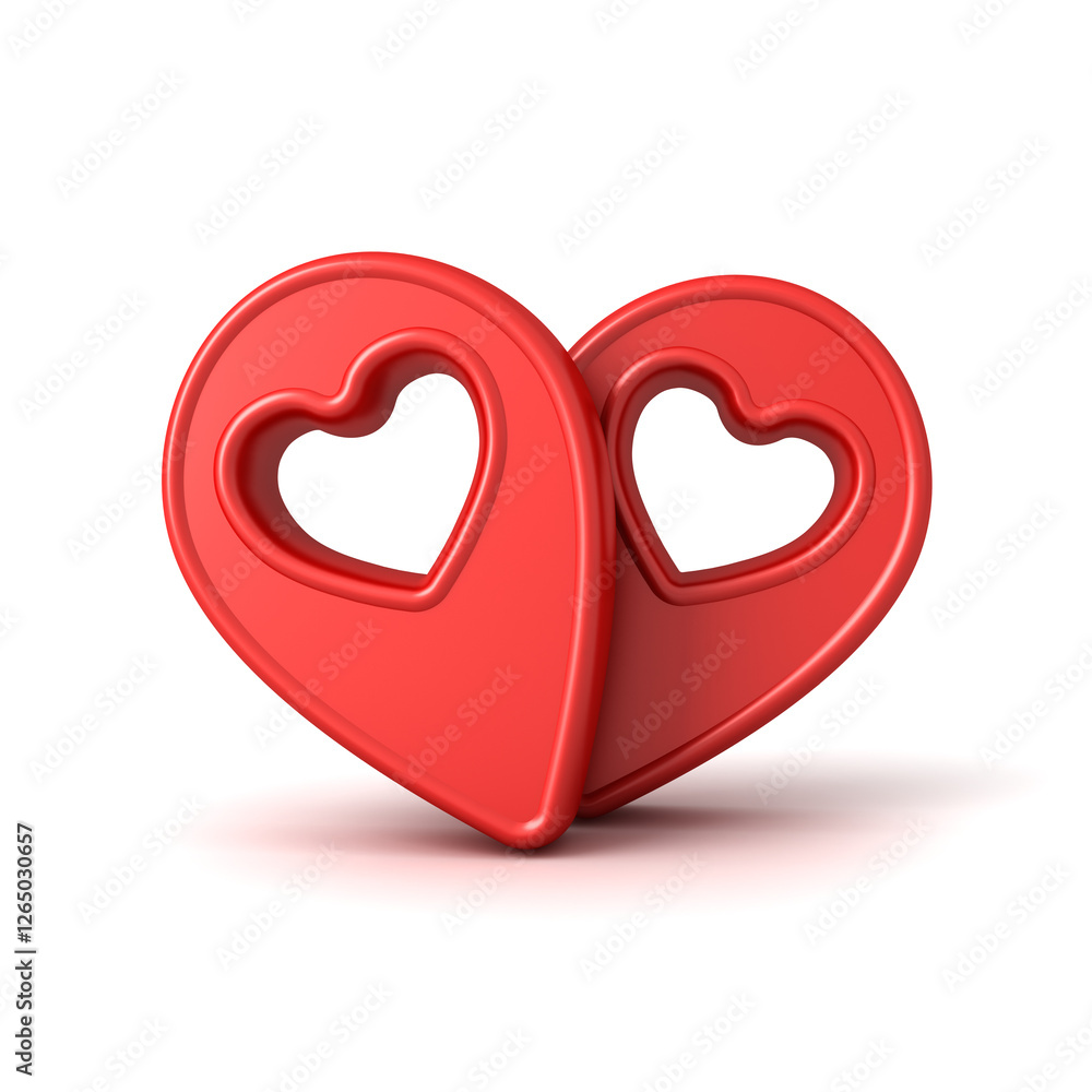 Aufkleber 3d minimal abstract love like heart or 3d two red heart shape map sign pins location isolated on white background with shadow creative idea concepts 3D rendering