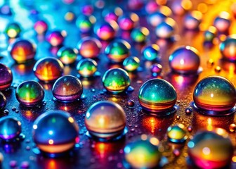Miniature World: Water Droplets on a Vibrant Surface - Tilt-Shift Photography