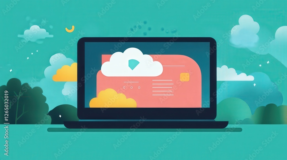 Poster laptop screen showing a cloud-based software with an intuitive user interface for remote work