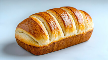 Golden loaf bread, studio shot, white background, bakery product