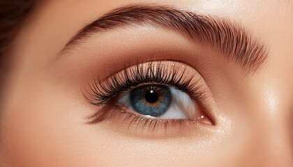 Obraz premium A close-up of long, voluminous lashes with mascara. Generative AI.