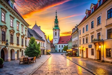 Naklejka premium Minimalist Bratislava Old Town Cityscape: Slovakia's Charming Architecture