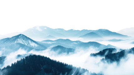 Misty foggy mountain landscape during foggy weather