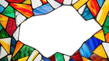 Fototapeta premium Stained glass mosaic frame, border transparent inside
