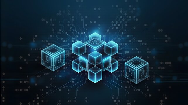Abstract Digital Cubes Network Technology Blockchain Data Secure Server Digital Futuristic Blue Glowing Neon Bright Innovation Modern Design Concept Background Illustration Future Growth System Global