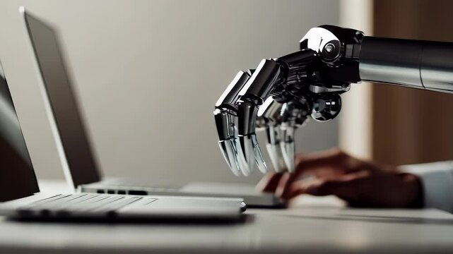 Robot Hand Interacting with Laptop