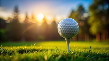 Minimalist Golf Tee: Golf Ball on Tee Against Lush Green Course Background - Perfect for Sports, Leisure, or Business Concepts