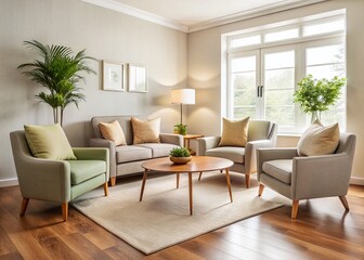 Minimalist Living Room Loveseat & Accent Chairs Conversation Area