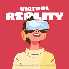 flat design illustration poster  woman wearing VR glasses