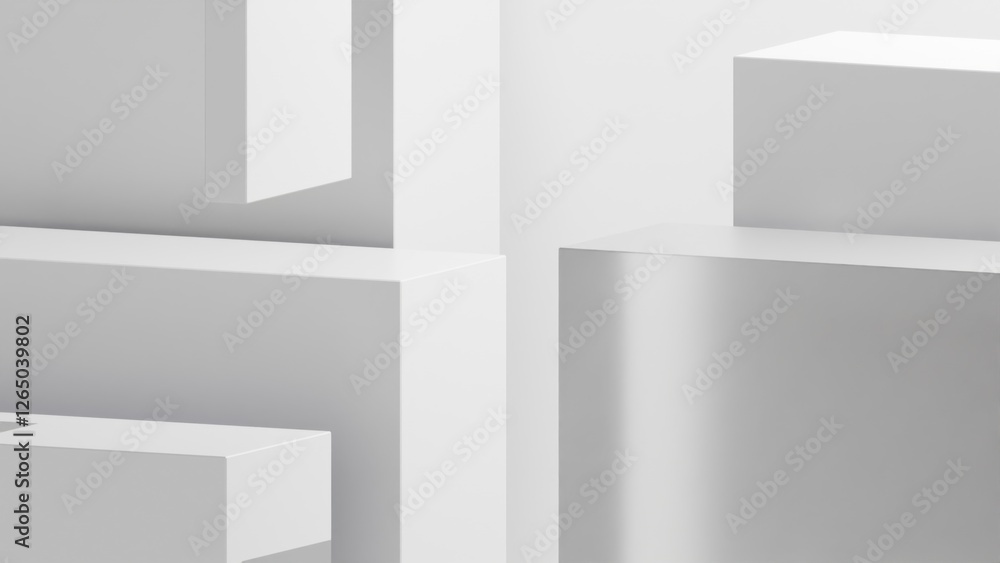 Poster 3d rendering of block or cube geometric on white background