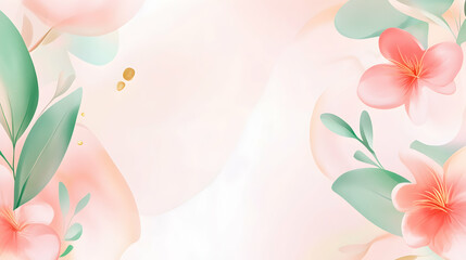 Delicate watercolor peach blossoms and eucalyptus leaves on a soft blush background, ideal for wedding invitations, feminine branding, or website headers.