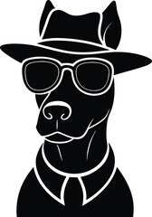 A trendy dog sporting sunglasses and hat silhouette