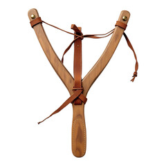 Obraz premium Handmade Wooden Slingshot with Leather Pouch for Outdoor Fun