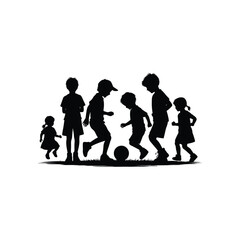 kids playing silhouette vector line art design