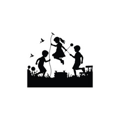 kids playing silhouette vector line art design