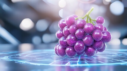 Digital Rendering Of Purple Grapes On Futuristic Grid