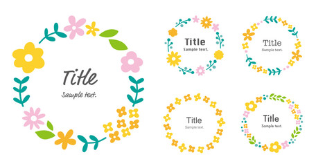 花のフレーム。結婚式やお祝いでのテンプレート素材。