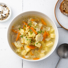 Homemade clear soup with cauliflower