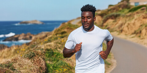 Man Jogging on Coastal Road