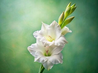 Obraz premium Minimalist White Gladiolus Flower on Pale Green Background - Stock Photo