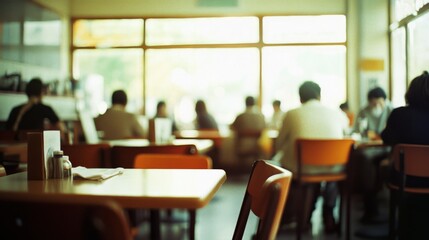 Obraz premium A bustling café interior with patrons enjoying the warm ambiance and soft golden light, fostering a sense of community.