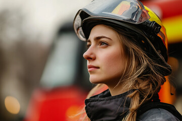 Generative AI Portrait of a Cheerful Smiling Firefighter Showing Optimism and Dedication