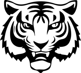 Fototapeta premium Fierce Tiger Head Silhouette Vector Design Bold Tiger Silhouette for Graphic Projects Vector Art of a Majestic Tiger Head Powerful Tiger Head Silhouette for Logos Wild Tiger Head in Bold Silhouette St