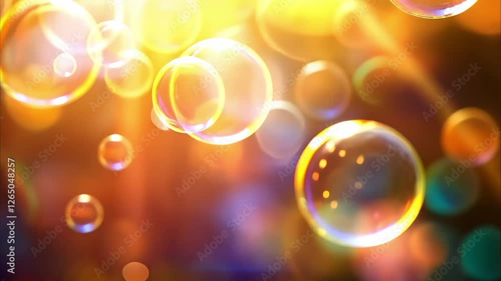Poster a colorful background with various soap bubbles floating, creating a dreamy and vibrant atmosphere.