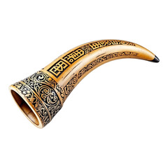 Curved Viking Drinking Horn with Metal Details