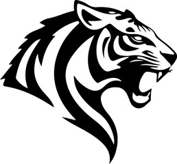 Fototapeta premium Fierce Tiger Head Silhouette Vector Design Bold Tiger Silhouette for Graphic Projects Vector Art of a Majestic Tiger Head Powerful Tiger Head Silhouette for Logos Wild Tiger Head in Bold Silhouette St