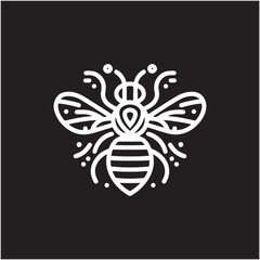 Honey bee line art editable vector logo. Hand drawn engraving style illustrations.