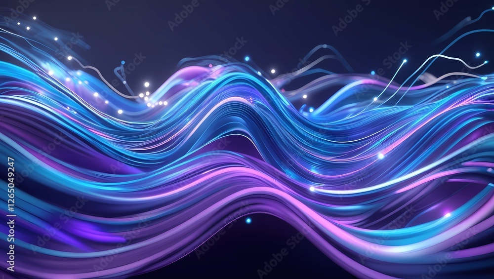 Aufkleber abstract wave of glowing blue and purple light streams flowing dynamically across a dark background,