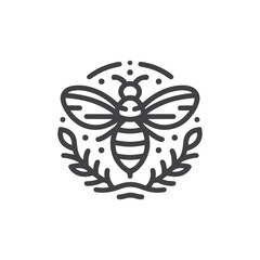 Honey bee line art editable vector logo. Hand drawn engraving style illustrations.