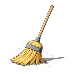 drawn broom on white background