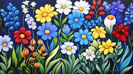 Vibrant Summer Wildflower Meadow: A Hand-Painted Floral Illustration AI Generated