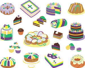Carnival mardi gras cakes, isometric icons, vector illustrations