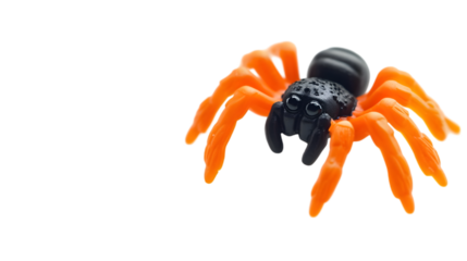 Fake rubber spider toy, comic horror Halloween decoration, transparent background, clipping path  -  