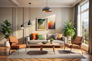 Modern Minimalist Living Room Interior Design with Artistic Poster