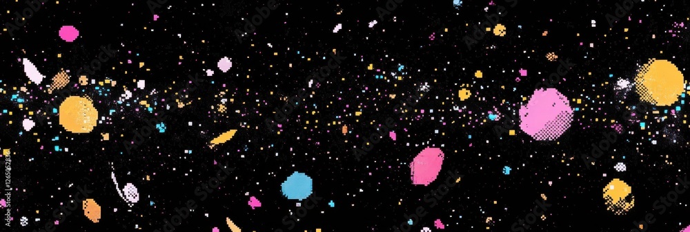 Poster vibrant abstract pattern with colorful paint splashes on black background