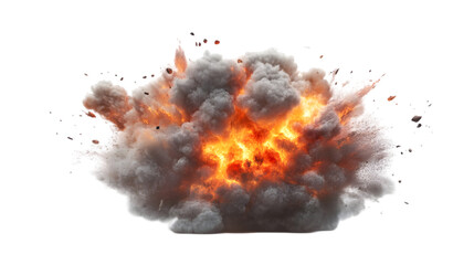 Explosion with flames and smoke, transparent background, clipping path  -  