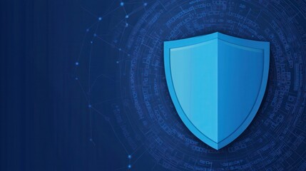 Blue Shield Icon on Digital Background Representing Security and Protection