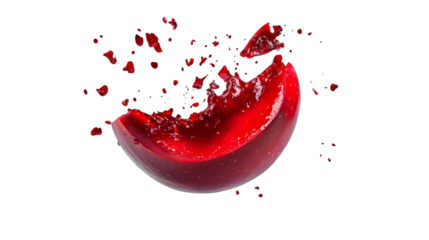 Falling red apple slice, transparent background, clipping path  -  