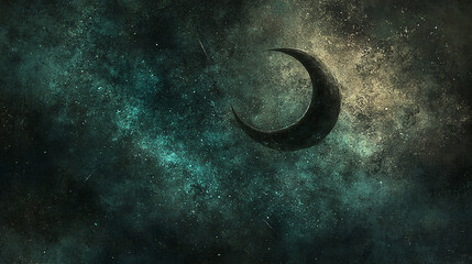 Crescent moon night sky galaxy art, cosmic background